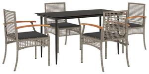 VidaXL 5 részes szürke polyrattan kerti étkezőgarnitúra párnával