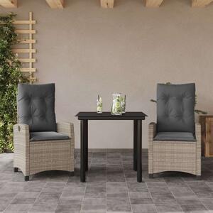 VidaXL 3részes világosszürke polyrattan kerti étkezőgarnitúra párnával