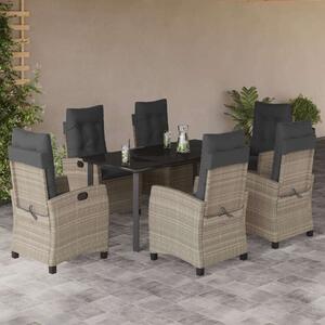 Polyrattan Kerti Étkezőgarnitúra - 7 részes - Világosszürke