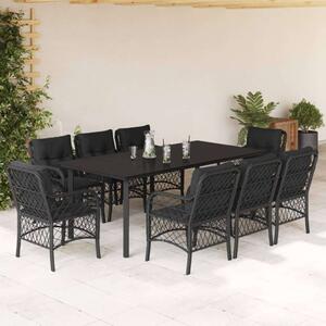 VidaXL - Fekete Polyrattan Kerti Étkezőgarnitúra - 9 részes