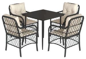 VidaXL - 5 részes Kerti Étkezőgarnitúra - Polyrattan - Fekete