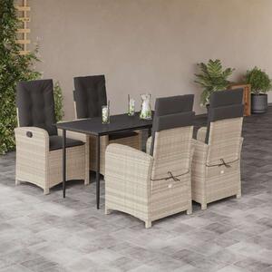 VidaXL 5részes világosszürke polyrattan kerti étkezőgarnitúra párnával