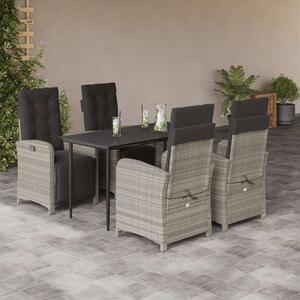 VidaXL 5részes világosszürke polyrattan kerti étkezőgarnitúra párnával