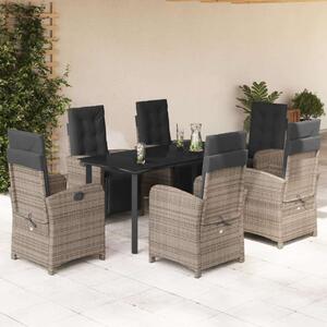 VidaXL 7 részes szürke polyrattan kerti étkezőgarnitúra párnával