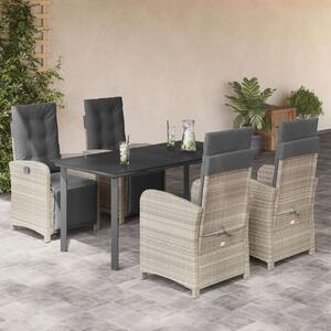 VidaXL 5részes világosszürke polyrattan kerti étkezőgarnitúra párnával