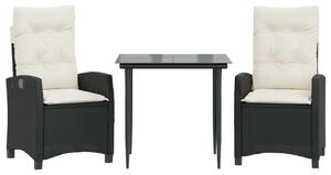 VidaXL Polyrattan Kerti Étkezőgarnitúra - 3 részes - Fekete
