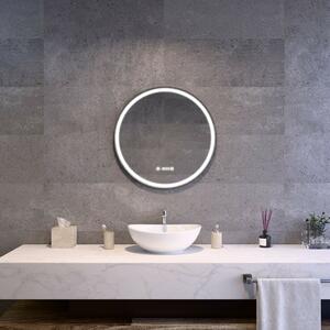 Kerek Led tükör fekete kerettel Ø60cm | Páramentesítő - Óra - Fényerő + színhőfok állítás | Welland G1105