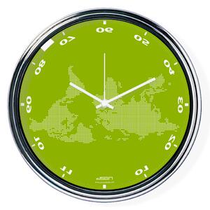 Fordított falióra világtérképpel 2 - zöld, átmérő 32 cm | DSGN
