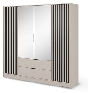 NELLY 4D tükrös gardróbszekrény 206x200x51 - kasmír / fekete
