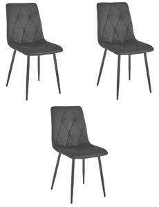 Valora Tyra étkezőszék, fekete bársony, fém lábak, 3 darabos szett