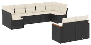 VidaXL 9 részes fekete polyrattan kerti ülőgarnitúra párnákkal