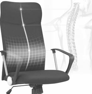 Ergonomikus forgószék konferenciaterembe, kárpitozott, állítható magasságú és lehajtható háttámlával, fekete