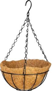 Strend Pro akasztó, virágcserép tartó, acél/kókusz, akasztós, lánccal és akasztóval, 20 cm