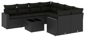 VidaXL Polyrattan Kerti Ülőgarnitúra - 9 részes - Fekete