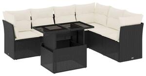 VidaXL 7 részes fekete polyrattan kerti ülőgarnitúra párnával
