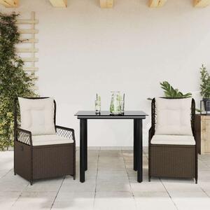 VidaXL 3 részes barna polyrattan kerti étkezőgarnitúra párnával