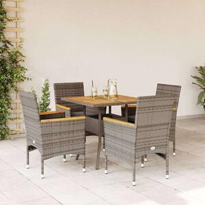 VidaXL 5 Részes Kerti Étkezőgarnitúra - Polyrattan/Akácfa - Szürke