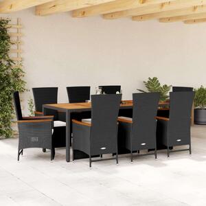 VidaXL Kerti Étkezőgarnitúra - 9 részes - Fekete Polyrattan