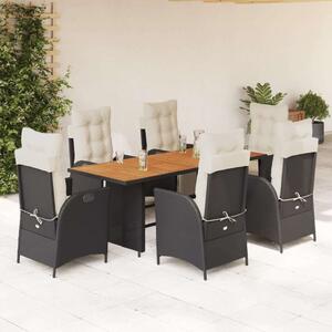 Polyrattan Kerti Étkezőgarnitúra - 7 részes - Fekete