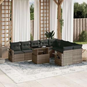 VidaXL 10 részes szürke polyrattan kerti ülőgarnitúra párnákkal