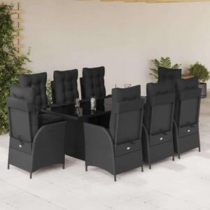 VidaXL - 9 részes Kerti Étkezőgarnitúra - Polyrattan - Fekete