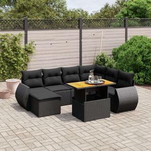 Polyrattan Kerti Ülőgarnitúra - 8 részes - Fekete