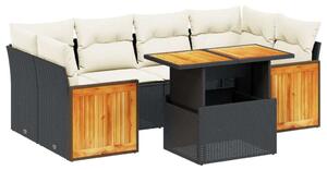 VidaXL 7 részes Kerti Ülőgarnitúra - Fekete Polyrattan