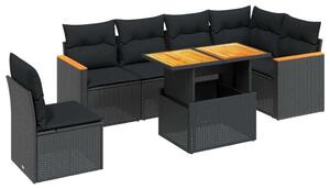 VidaXL Polyrattan Kerti Ülőgarnitúra - 7 részes - Fekete