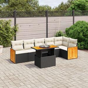 Polyrattan Kerti Ülőgarnitúra - 7 részes - Fekete