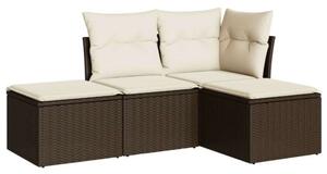 Polyrattan Kerti Ülőgarnitúra - 4 részes - Barna