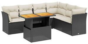 Polyrattan Kerti Ülőgarnitúra - 7 részes - Fekete