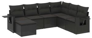 Polyrattan Kerti Ülőgarnitúra - 7 részes - Fekete