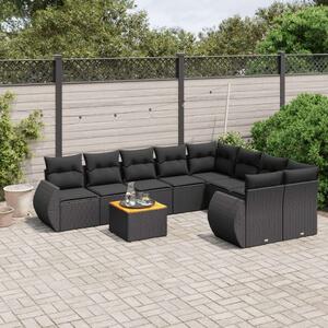 VidaXL 9 részes fekete polyrattan kerti ülőgarnitúra párnákkal