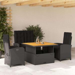 VidaXL Polyrattan Kerti Étkezőgarnitúra - 4 részes - Fekete