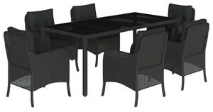Polyrattan Kerti Étkezőgarnitúra - 7 részes - Fekete