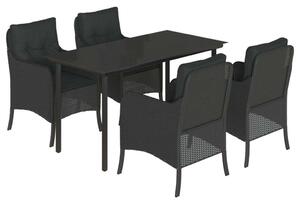 VidaXL 5 részes fekete polyrattan kerti étkezőgarnitúra párnákkal