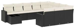 VidaXL 11 részes fekete polyrattan kerti ülőgarnitúra párnákkal