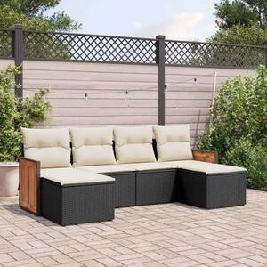VidaXL 6 részes fekete polyrattan kerti ülőgarnitúra párnákkal