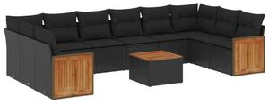 VidaXL Polyrattan Kerti Ülőgarnitúra - 11 részes - Fekete