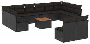 VidaXL 13 részes fekete polyrattan kerti ülőgarnitúra párnákkal
