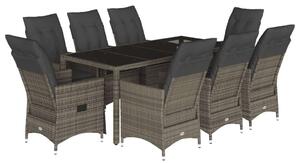 Polyrattan Kerti Étkezőgarnitúra - 9 részes - Szürke