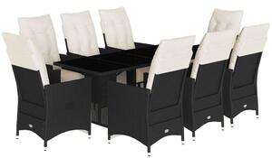 VidaXL Polyrattan Kerti Étkezőgarnitúra - 9 részes - Fekete