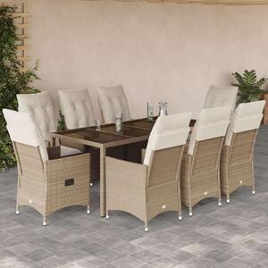 VidaXL Polyrattan Kerti Étkezőgarnitúra - 9 részes - Bézs