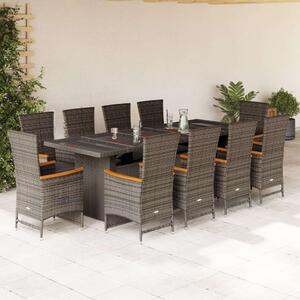 VidaXL 11 részes szürke polyrattan kerti ülőgarnitúra párnákkal