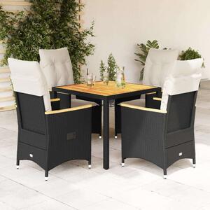 VidaXL - 5 Részes Kerti Étkezőgarnitúra - Fekete Polyrattan - Párnákkal