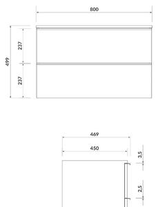 Cersanit Virgo szekrény pulttal 80x46.9x49.9 cm Függesztett, mosdó alatti szürke-tölgy S522-031