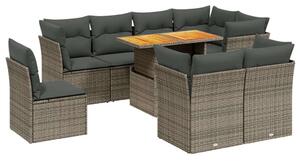 VidaXL Polyrattan Kerti Ülőgarnitúra - 9 részes - Szürke