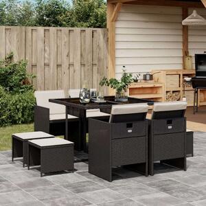 VidaXL Kerti Étkezőgarnitúra - 9 részes - Fekete Polyrattan