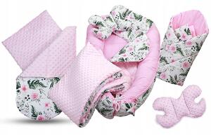 6 az 1-ben babaágy szett MyBaby Minky Szín: rózsaszín-virágok