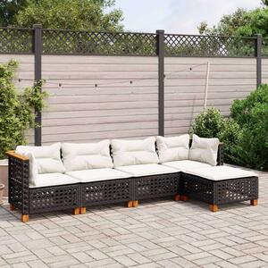 VidaXL 5 részes fekete polyrattan kerti kanapészett párnákkal